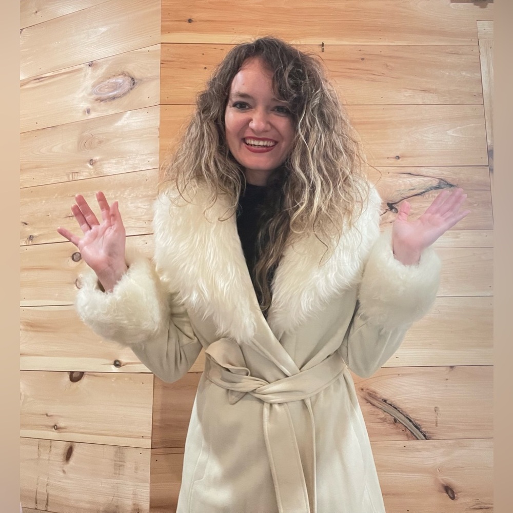 Betty Rose Vintage Sheep Fur Accent Coat in Cream